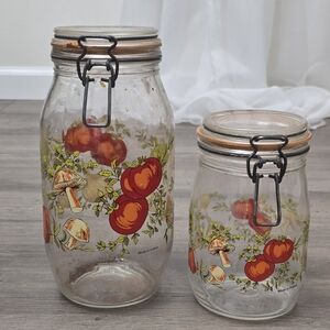1970's Spice Of Life Set Of 2 Glass Jar  Cannisters Mushroom Vtg Retro